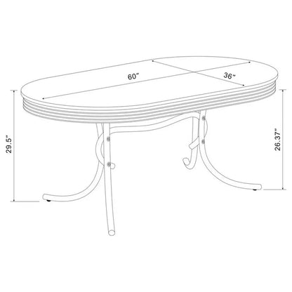 Modern Dining Table - 30" x 60", Chrome-Plated Metal Base, Oval Chrome Top in White Finish