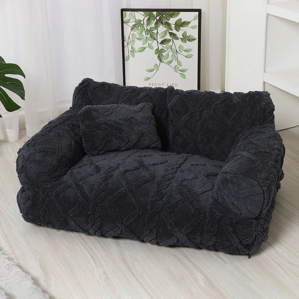Plush Pet Sofa Bed - Extra Thick Winter Warmth Large Detachable Washable Dog Cat Cover Pet Sofa