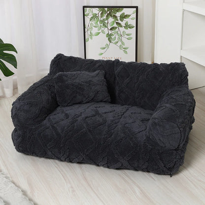 Plush Pet Sofa Bed - Extra Thick Winter Warmth Large Detachable Washable Dog Cat Cover Pet Sofa