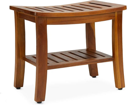 21 Inch Fully Assembled Teak Shower Bench, Waterproof Wood Bath Stool for Elderly and Spa Use