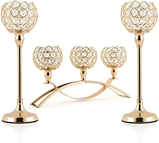 Gold Candle Holders for Table Centerpieces,Tealight Candlestick, Candelabra Stand, 3 Arms for dining room