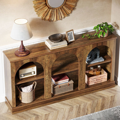 Farmhouse Console Table, 63-Inch Long Entryway Table with 3 Tier Storage, Wooden Rectangular Sofa Table