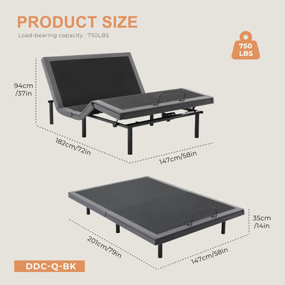 Electric Queen Size Bed Ergonomic Adjustable Bed Frame with Wireless Remote Zero Gravity Bed with 2 USB Ports For Bed Room