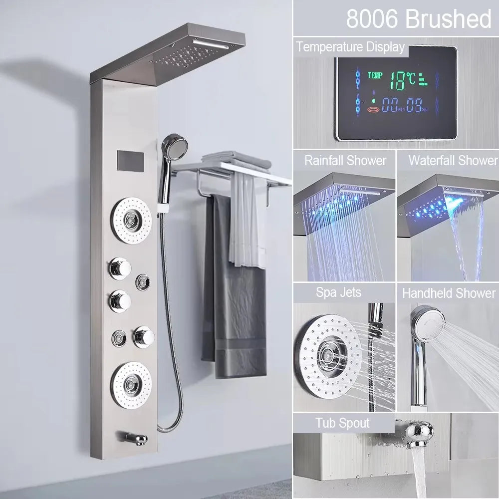 Bathroom Shower Panel LED Rainfall/Waterfall Shower Head