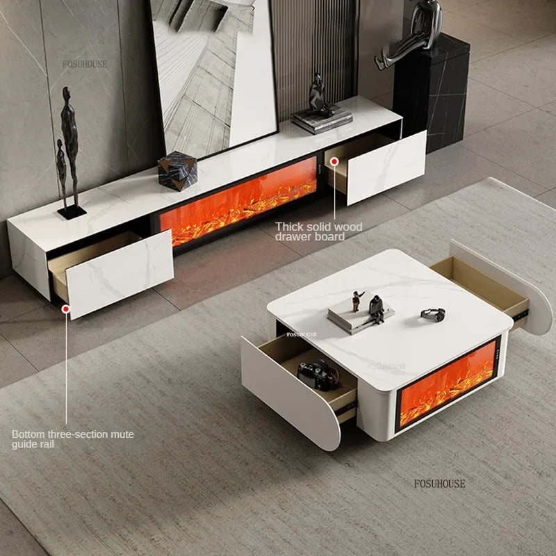Luxury Simulated Flame European Fireplace Nordic Home Decor Designer Furniture Living Room Slate TV Cabinet Fireplace Integrated