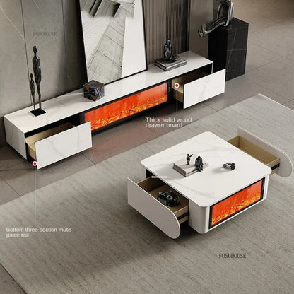 Luxury Simulated Flame European Fireplace Nordic Home Decor Designer Furniture Living Room Slate TV Cabinet Fireplace Integrated