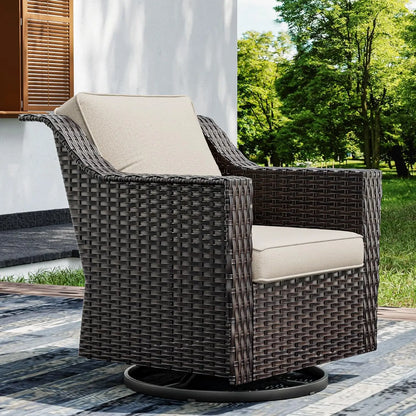 Wicker Patio Furniture Sets, 5 Pieces Upgraded Large Size Outdoor Furniture with Swivel Rocking Patio Chairs