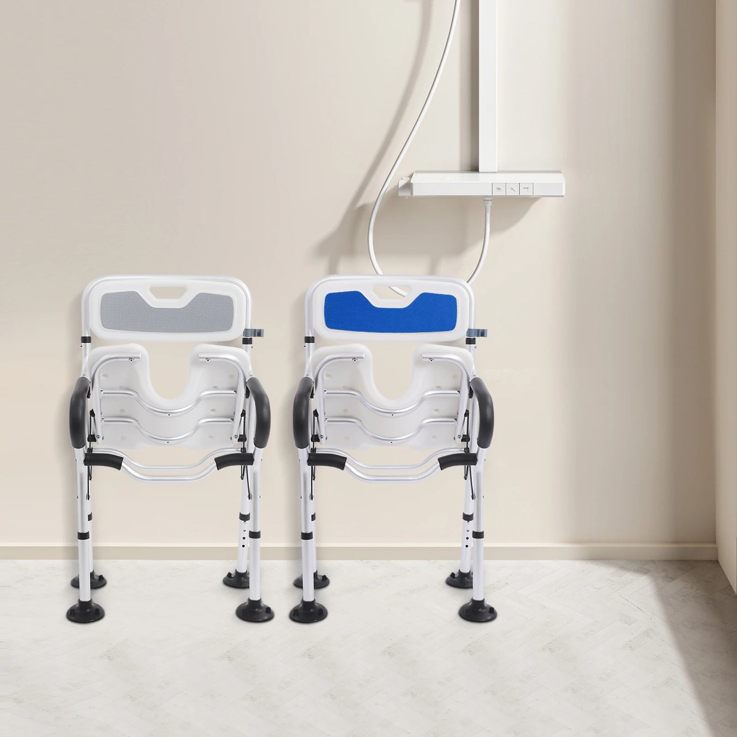 Heavy Duty Shower Chair U Shape Seat Foldable Shower Chair for Private Washing Elderly and Disabled Adjustable Height 72-79cm