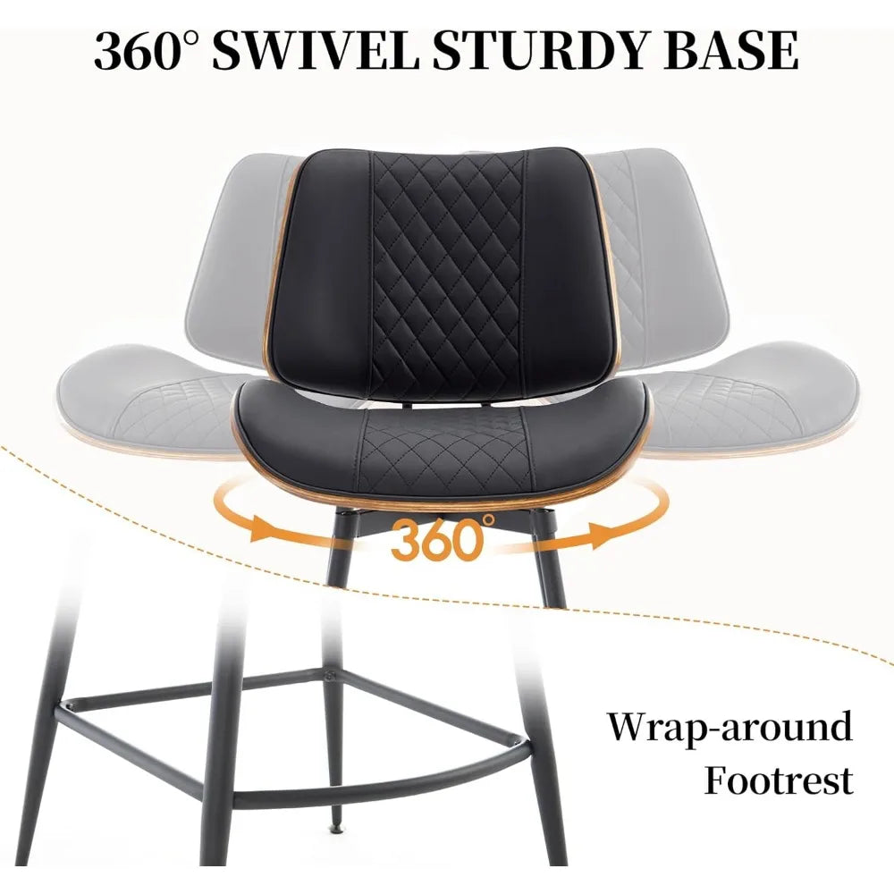 Swivel Bar Stools Set of 2,26.8"Counter Height Barstools in Modern Style,Armless Walnut Pub Chair PU Leather Bentwood