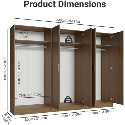 6 Doors Storage Cabinet with Ample Shelves Space 94" L Utility Armoire Closet Entryway and Bedroom Organization Unit (Rustic)