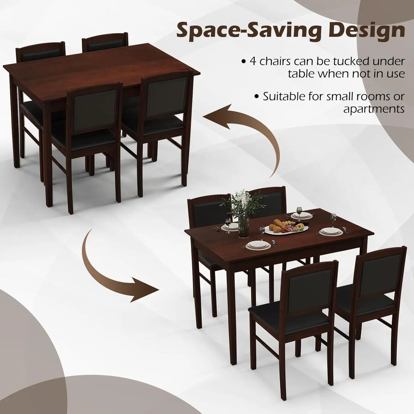 Dining Table Set for 4, Farmhouse Solid Wood Dinette Set w/Rubber Wood Legs, Upholstered Seat & Padded Backrest,, Customized
