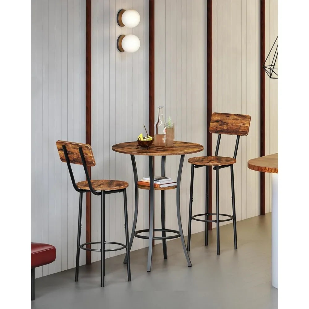 Round Bar Table, 2-Tier High Top & Counter Height Dining Table, for Bistro, Pub, Kitchen, Living Room, Rustic Brown and Black