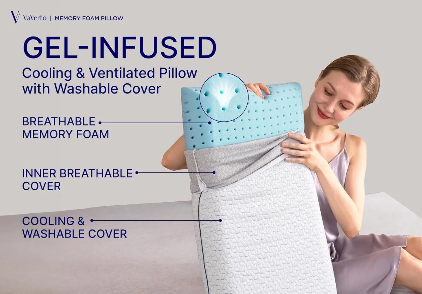 Cooling Gel Memory Foam Pillow King Size for Sleeping, Medium Firm Support for Side Back Stomach Sleepers with Washable Bamboo