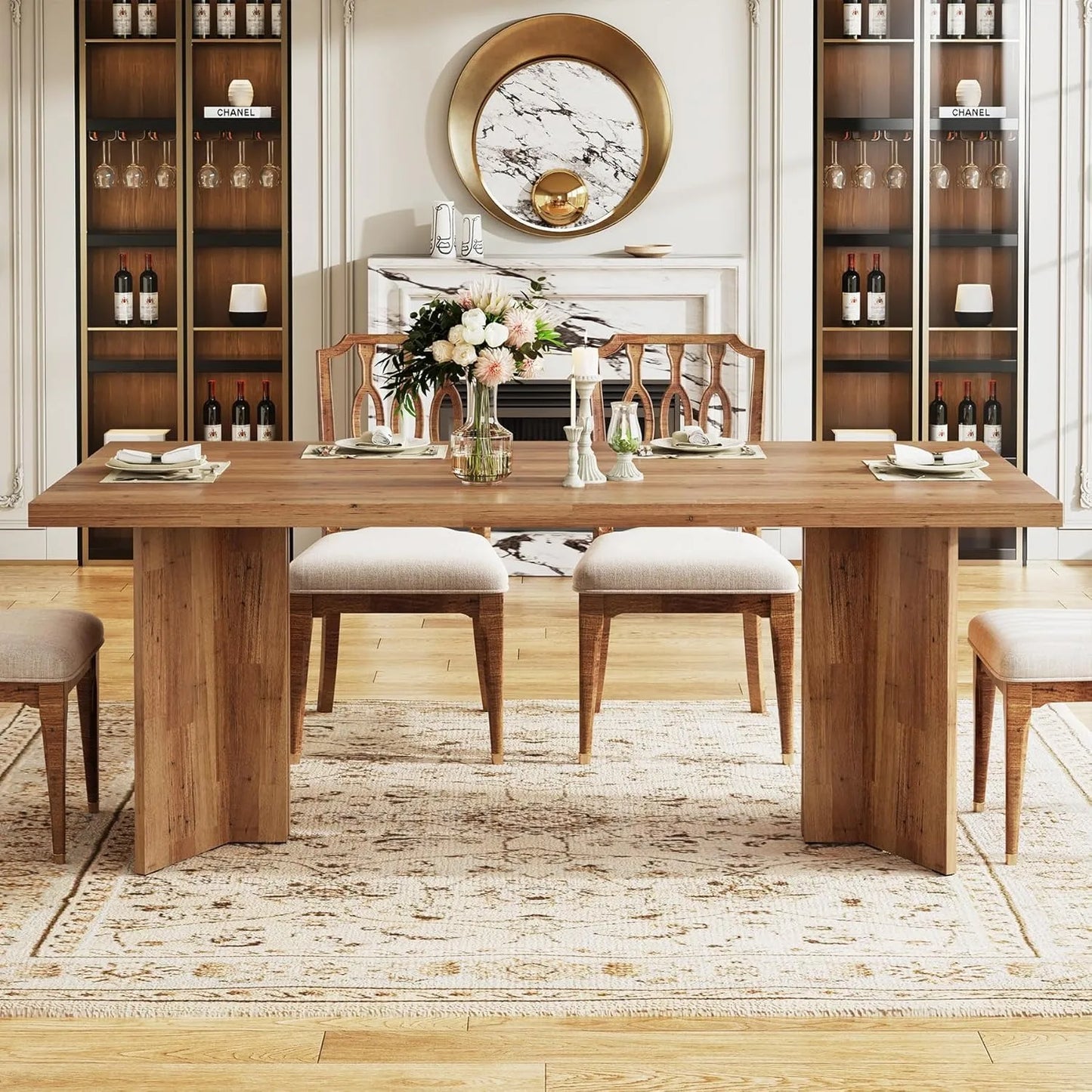 63-inch Dining Table for 4-6, Farmhouse Table with Large Tabletop, Rectangular Eating Table for Dining Room, Living Room