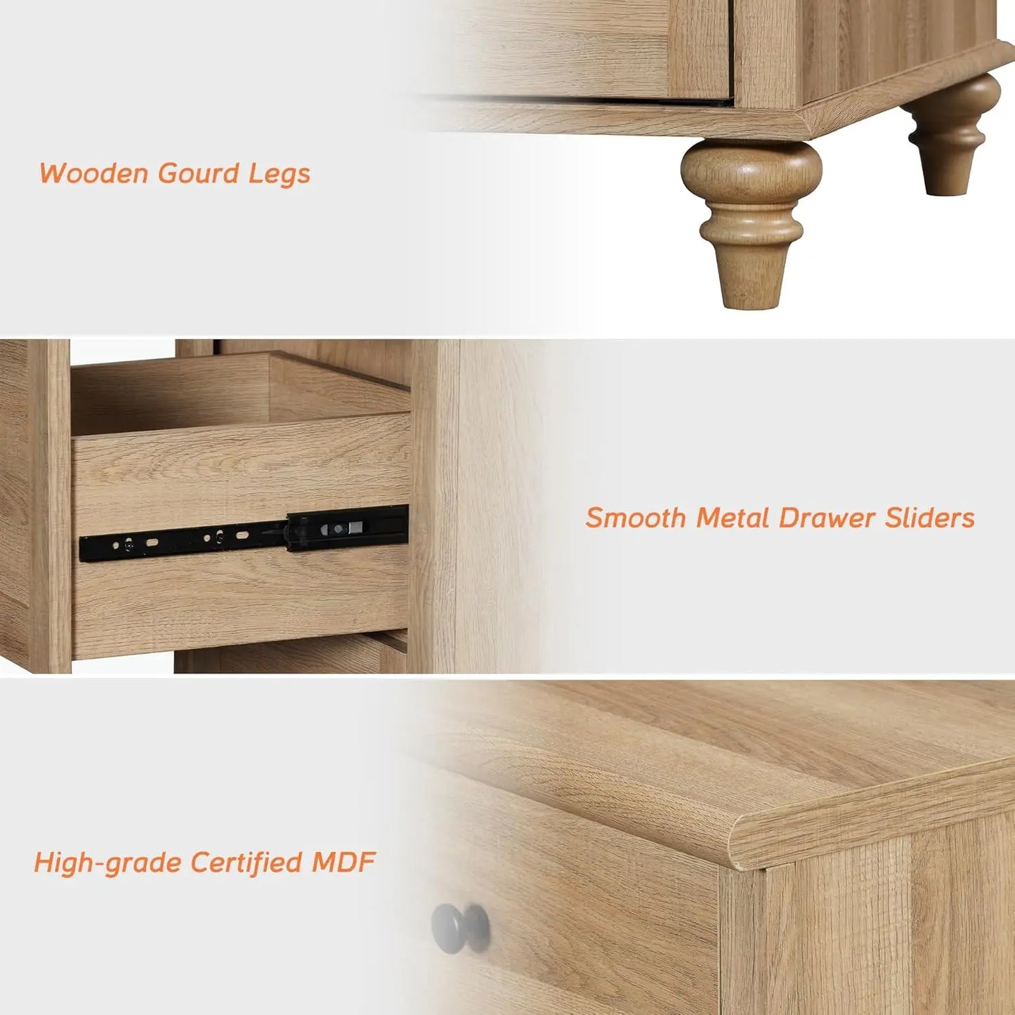 6 Drawer Mid Century Modern Oak Dresser for Bedroom