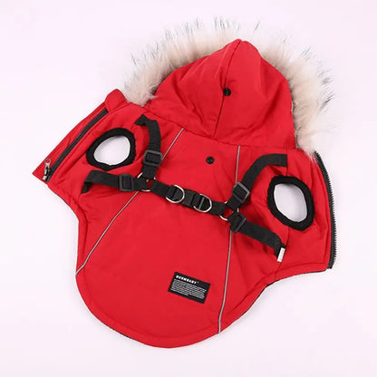 Winter Pet Dog Jacket With Harness Warm Dog Clothes Waterproof Hooded Coat for Small Medium Dogs