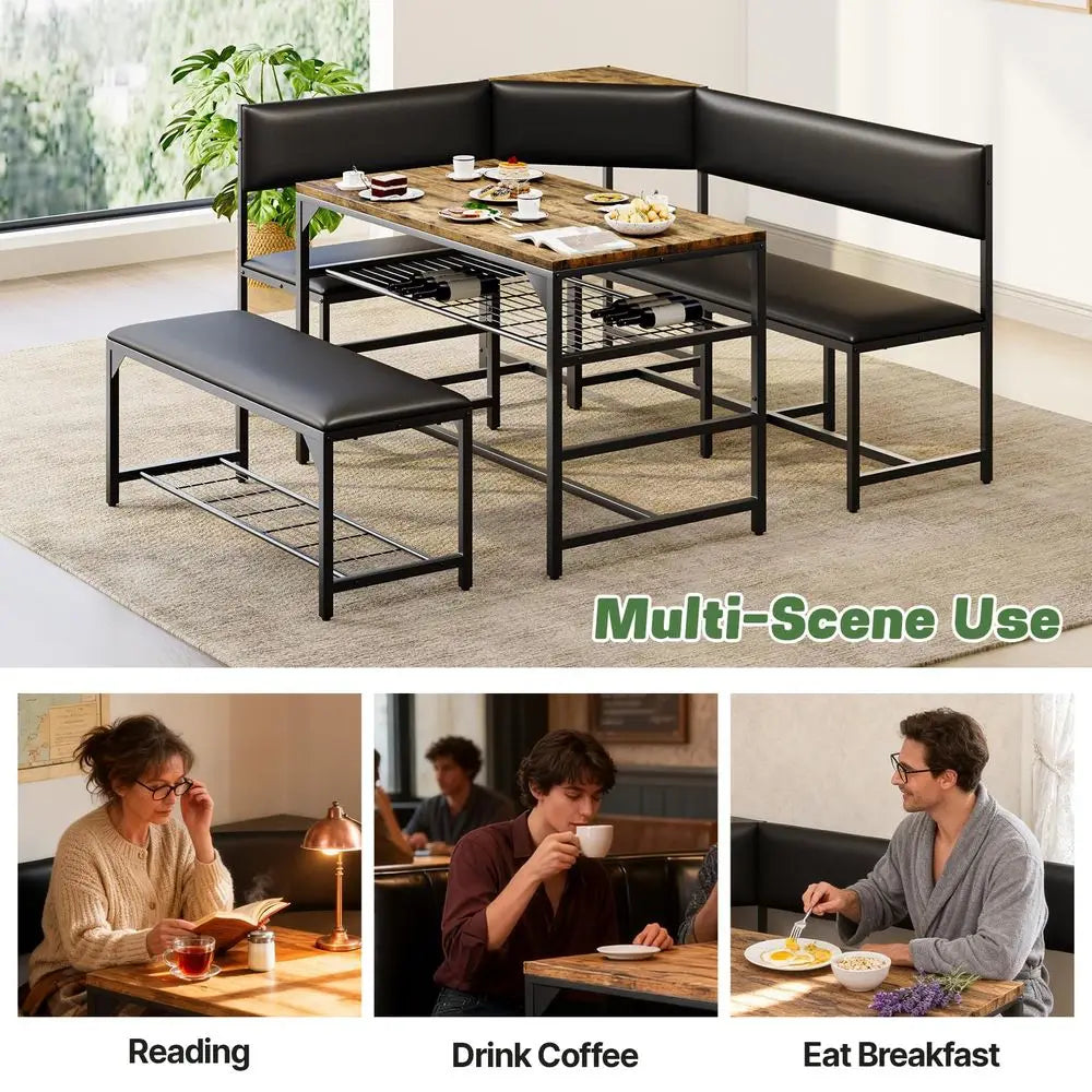 Kitchen Breakfast Nook Table Set with Soft Seat, Corner Dining Table Set for 4-6 People.
