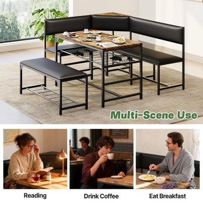 Kitchen Breakfast Nook Table Set with Soft Seat, Corner Dining Table Set for 4-6 People.