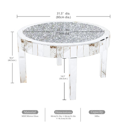 Large Round Mirrored Coffee Table Beveled Bling Crushed Diamond End Table