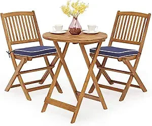 Folding Bistro Set, Outdoor Table and Chairs Set with Soft Cushions