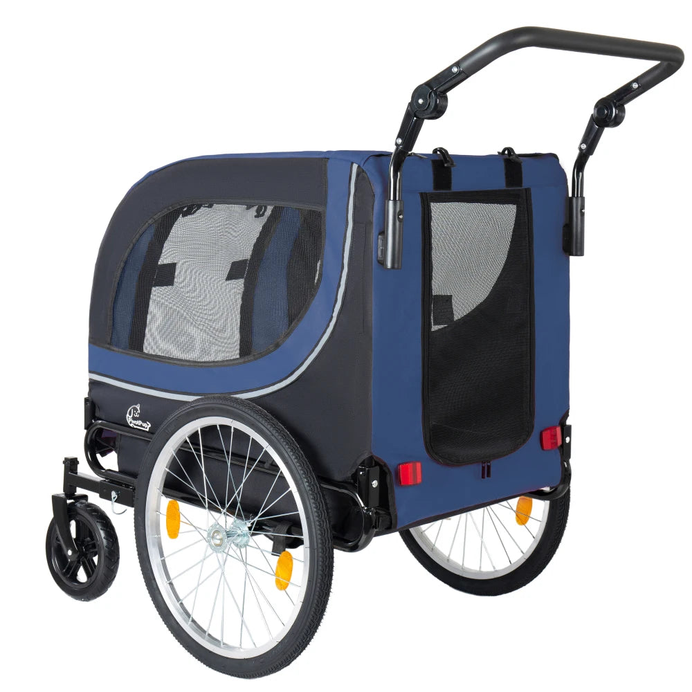 Ye 2-in-1 Bike Trailer & Pet Stroller for Dogs up to 100lbs - Foldable with 2 8" Front Casters, 20" Quick Release Air-Filled Wheels, Breathable Mesh, PVC Rain Cover, Dark Blue
