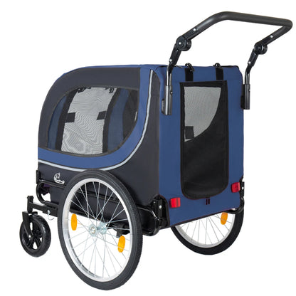 Ye 2-in-1 Bike Trailer & Pet Stroller for Dogs up to 100lbs - Foldable with 2 8" Front Casters, 20" Quick Release Air-Filled Wheels, Breathable Mesh, PVC Rain Cover, Dark Blue