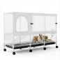 2-Tier Bunny Cage Indoor with Pull Out Tray Clear Panel Critter Cage with Wheels 105x35x66cm for Indoor Animal Chinchillas