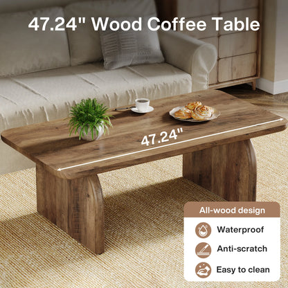 Farmhouse Rectangular Coffee Table, 47.24-Inch Engineered Wood Center Cocktail Tea Table with Sturdy Base