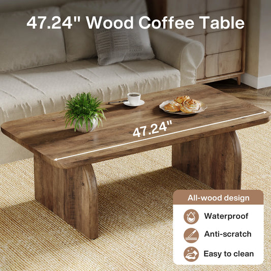 Farmhouse Rectangular Coffee Table, 47.24-Inch Engineered Wood Center Cocktail Tea Table with Sturdy Base
