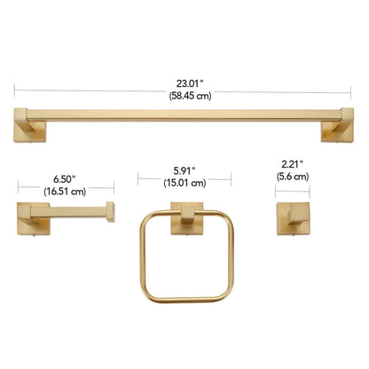 4 Piece Matte Brass Bathroom Accessories Set Towel Bar Toilet Paper Holder Towel Ring Robe Hook