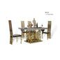 Luxury Marble Dining Table Set with Gold Stainless Steel Frame, Dining Room Table with Sea Shell and High-Back Chairs