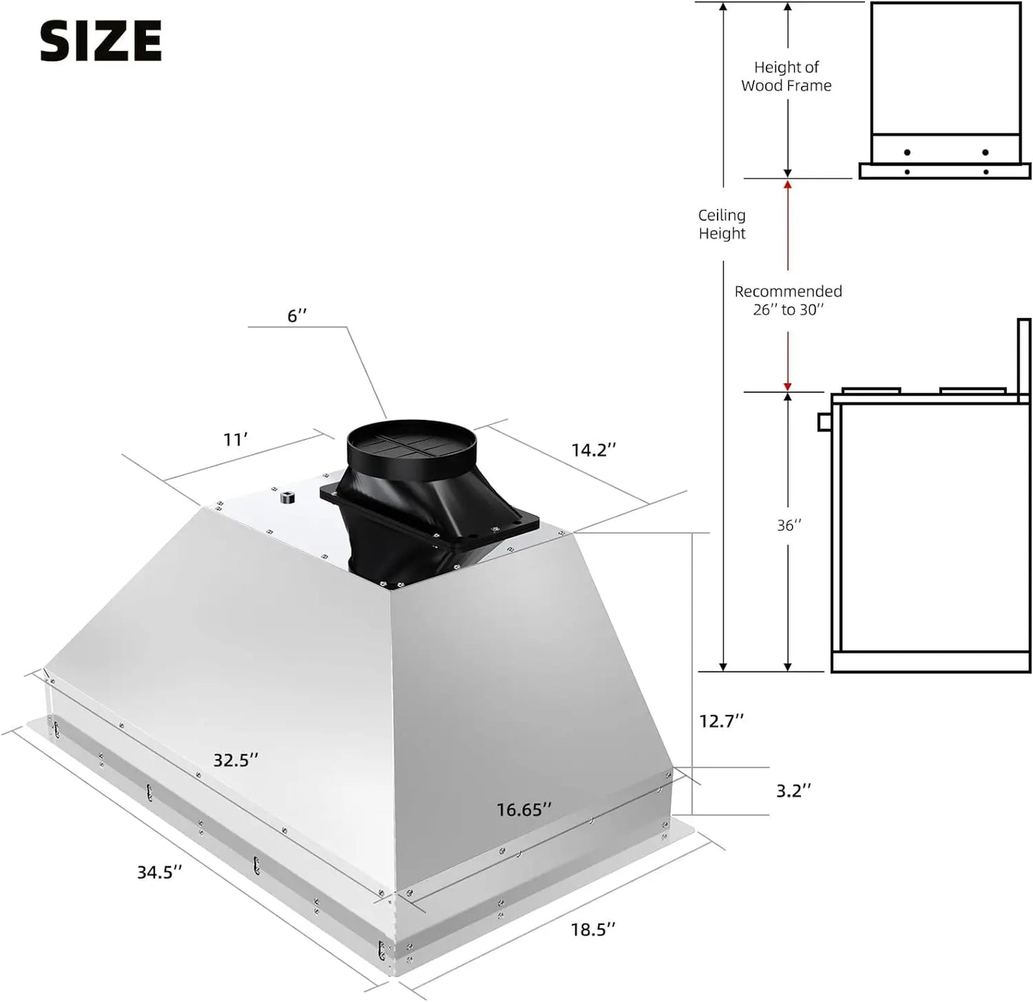 30/36 Inch Insert Range Hood with Voice/Gesture/Touch Control, 900 CFM Built-in Kitchen Hood Vent with 4 Speed Exhaust Fan