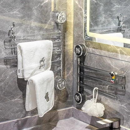 Bathroom Towel Pole Non Perforated Wall Mounted Suction Cup Storage Rack Bathroom Multi Pole Rotating Towel Storage Rack