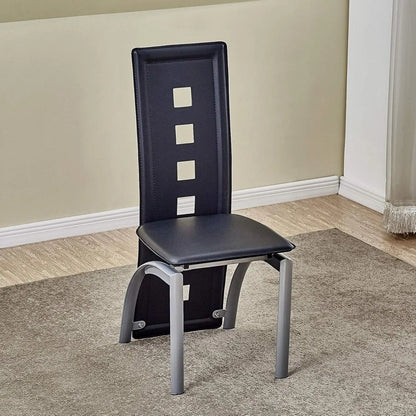 Dining Table Set, 5 Piece Glass Kitchen Table and Leather Chairs Furniture (Black)