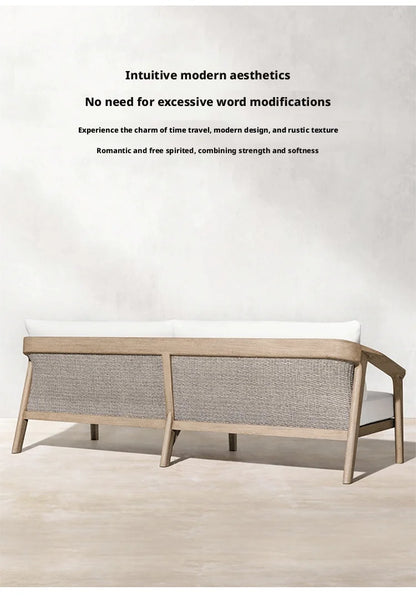 Outdoor furniture sofas tables chairs distressed style Waterproof fabric rattan and solid wood villa and hotel sample customized