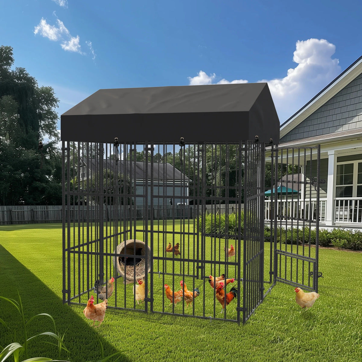 Heavy Duty Large Dog Kennel Pet Welded Metal Playpen Animal Cage with Roof Cover Pet Run Enclosure Playpen House Outdoor Indoor