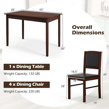 Dining Table Set for 4, Farmhouse Solid Wood Dinette Set w/Rubber Wood Legs, Upholstered Seat & Padded Backrest,, Customized