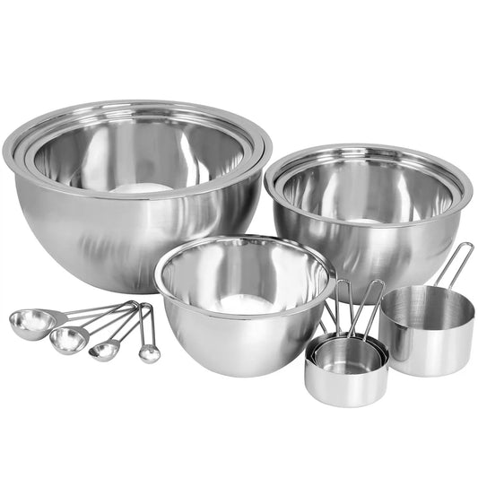 14 Piece Stainless Steel Measuring Cups Spoons Set with Mixing Bowls