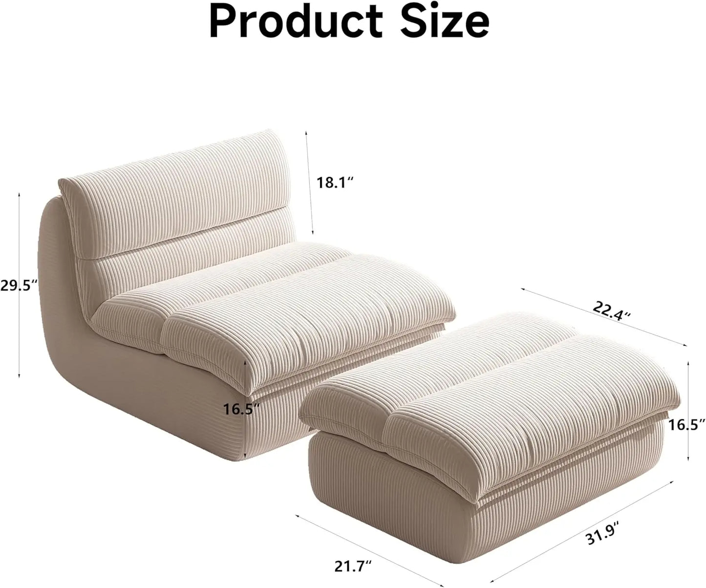Corduroy Bean Bag Chair with Ottoman, Ultra Soft Reading Nook Seat for Adults, Living Room Bedroom Furniture