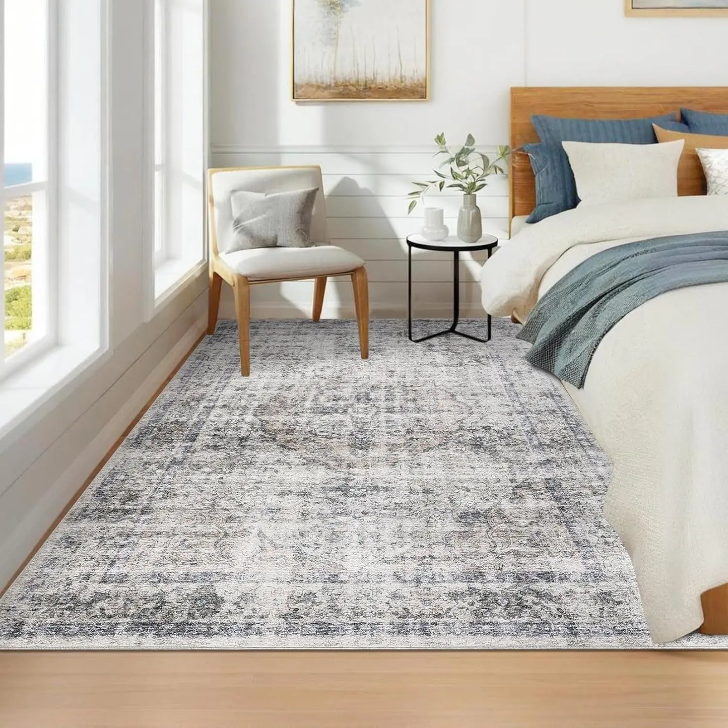 Washable Area Rug Stain-Resistant Throw Rug Indoor Carpet with Non-Slip Backing Foldable non-
